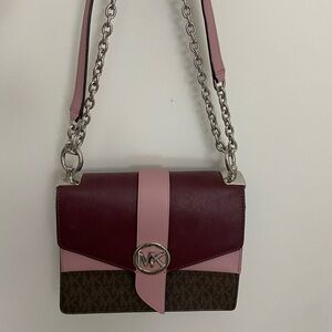 Michael Kors Pink and Burgundy Leather Chain Strap Crossbody